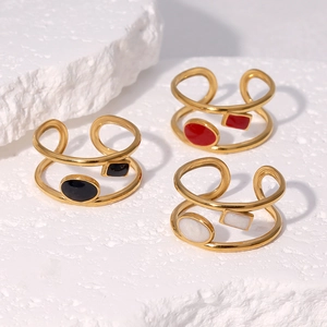 Geometric Open Ring Stainless Steel 18K Gold Plated Enamel Minimalist Adjustable Jewelry For Women Vintage Style