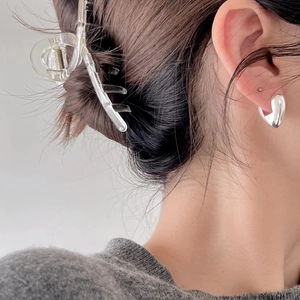 Minimalist 925 sterling silver heart earrings and clear acrylic hair claw clip set