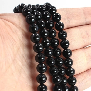 Polished black agate round beads with glossy finish for DIY jewelry making accessories
