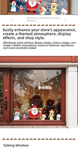 Detailansicht von Weihnachtsfensteraufklebern mit Weihnachtsmann und Schneemann auf Glasfenstern