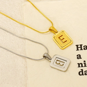 Gold and silver stainless steel square alphabet necklaces with delicate snake chains
