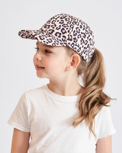 Close-up of leopard print baseball cap for girls made of durable cotton twill fabric