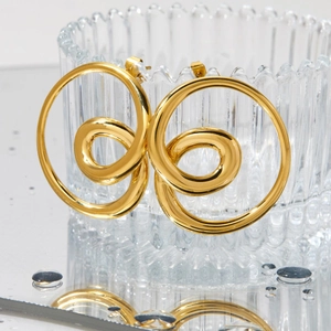 Elegant gold geometric swirl stud earrings in 316 stainless steel with a high-polished finish