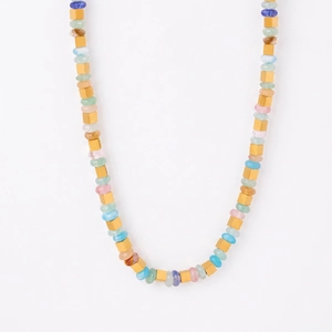 Collier Fait Main Vintage En Perles D'agate Colorées Avec Entretoises Cubiques En Acier Inoxydable Doré Pour Femmes