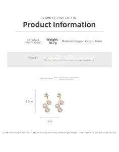 Size chart showing dimensions for floral tassel earrings with pearls and zircon