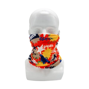 Close-up of breathable graffiti print multi-use headwear on white model stand