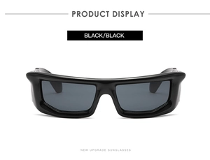 Front view of trendy Y2K black rectangle sunglasses with high-quality polished frame