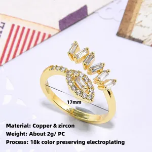 Detailed close-up of 18K gold plated copper ring with square and eye-shaped zircon inlay