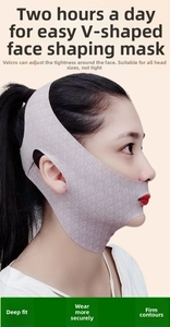Detail of V-line lifting mask with adjustable velcro strap and textured fabric