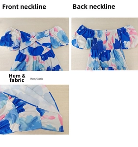 Détails de robe fleurie à col en V avec manches bouffantes et taille élastique rose