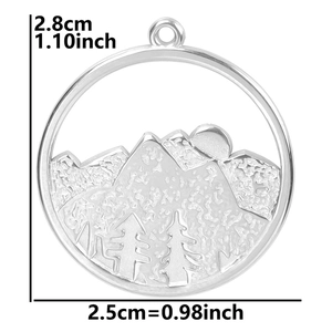 Detail showing dimensions of the round mountain and sun pendant made of stainless steel
