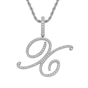Close-up of hip-hop silver plated letter H pendant with zircon stones and rope chain