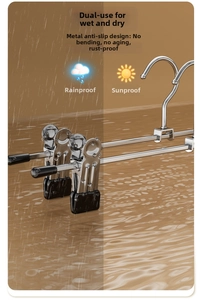 Detail of rustproof metal pants hanger with non-slip pads for wet and dry clothes