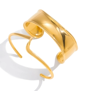 Ensemble de bracelets ouverts en acier titane plaqué or 18k pour femme de style minimaliste