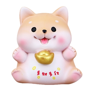 Cute Shiba Inu car dashboard ornament with golden ingot and wealth blessing
