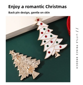 Close-up of Christmas tree brooch showing front enamel detail and back pin closure