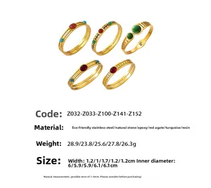 Detailed set of five vintage gold-plated stainless steel bangles with natural stones