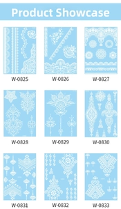 Collection of white lace temporary tattoo stickers with mandala and floral bohemian patterns