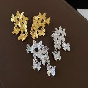 Orecchini Pendenti Farfalla Texture Metallica Gocce Eleganti Con Perno In Argento Sterling 925 Per Donne