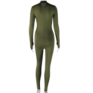 Detail view of the back showing the invisible zipper and fit of the green bodysuit
