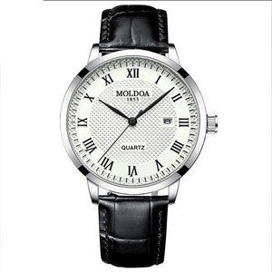 Men Business Quartz Watch Stainless Steel Band Waterproof Date Display Roman Numerals Dial Casual Luxury Wristwatch