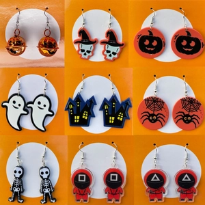 Halloween Drop Dangle Earrings Spooky Ghost Skull Pumpkin Spider Web Acrylic Alloy Costume Party Jewelry Women Girls Novelty