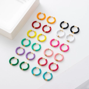 Stainless Steel Hoop Earrings With Colorful Enamel 18K Gold Plated Minimalist Geometric Huggie For Women Girls