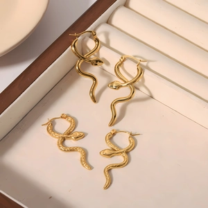 Snake Hoop Earrings Stainless Steel 18K Gold Plated Textured Scale Animal Design Niche Fashion For Women