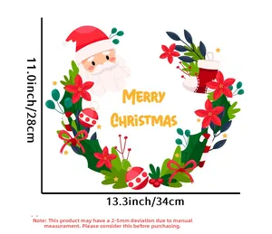 Detailed view of Santa Claus Christmas wreath wall sticker with 34cm x 28cm dimensions