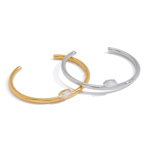Classic 18K gold and silver stainless steel bangles with marquise-cut white zircon