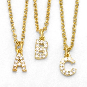 Initial Letter Pendant Necklace Gold Plated Copper Pave Zircon Dainty Clavicle Chain Jewelry For Women Girls Gift