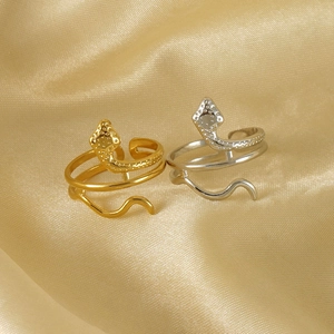 Snake Ring 18K Gold Plated Stainless Steel Adjustable Open Spiral Minimalist Ins Fashion Trendy Jewelry For Women