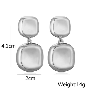 Silver geometric square drop earrings with 4.1cm length and 2cm width specifications