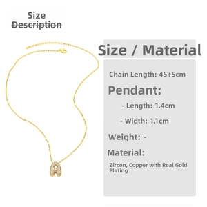 Detailed view of gold plated initial A pendant necklace with sparkling cubic zirconia pavé