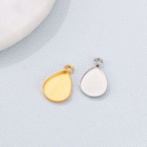 Gold and silver teardrop shaped stainless steel pendant trays for DIY jewelry making