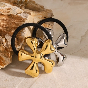 Floral stainless steel hair ties in gold and silver finish with elastic bands