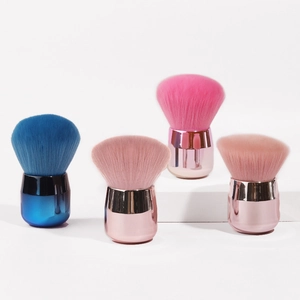Portable Mushroom Head Makeup Brush Soft Fiber Hair Loose Powder Contour Brush Round Angled Heads Plastic Short Handle
