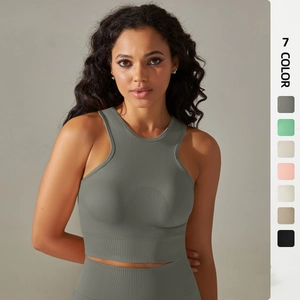 Haut de Gilet de Yoga sans Couture pour Femmes Haute Élasticité Couleur Unie Coupe Ajustée Course Fitness Sport Racerback