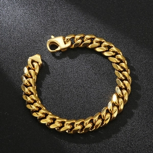 Polished gold Cuban link chain bracelet for men with classic lobster clasp closure
