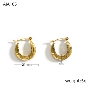 Detailed close-up of 18k gold plated U-shaped twisted earrings with textured finish