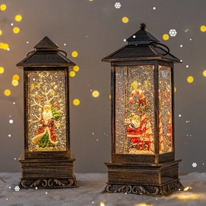 Vintage bronze Christmas snow globe lantern with Santa, LED lights and music