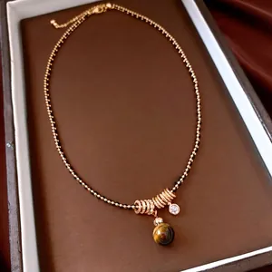 Maillard black and gold tiger eye gourd necklace with movable ring and luxury long chain