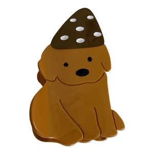 Pince à cheveux chiot en acétate avec chapeau de fête à pois pour accessoire femme