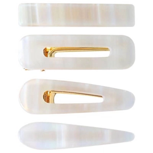Chic pearlescent acetate hair clip set with 4 pieces in cream white and gold metal
