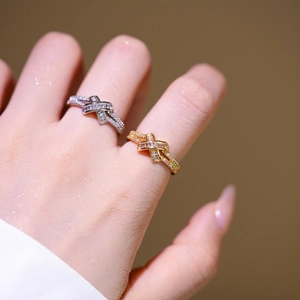 X Shape Cross Adjustable Ring Copper 18K Gold Plated Micro Pave Cubic Zirconia Trendy Elegant Jewelry For Women