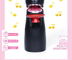 Close-up of Kaonashi piggy bank holding a red plate with golden musical notes decoration
