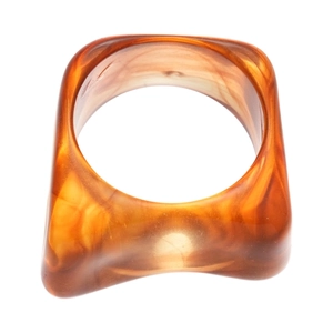 Minimalist square acrylic resin ring set with amber tortoiseshell marble pattern