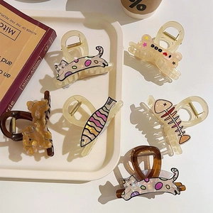 Cute cartoon cat and dog hair claw clips in acetate set for kids and women