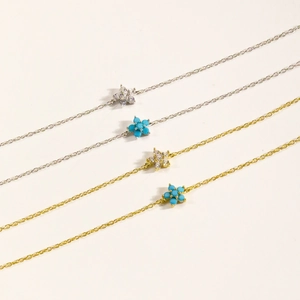 Elegant S925 sterling silver flower bracelets with turquoise and zircon in gold and silver