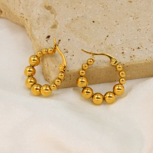 French style gold beaded geometric earrings made of 18k gold plated titanium steel